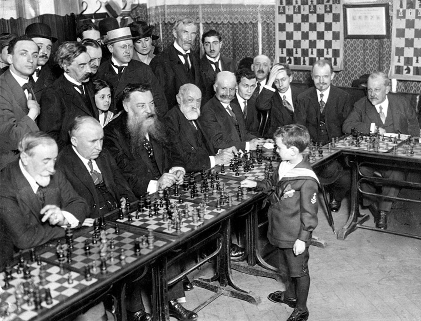 29 - Samuel Reshevsky age 8 defeating several chess masters at once in France 1920